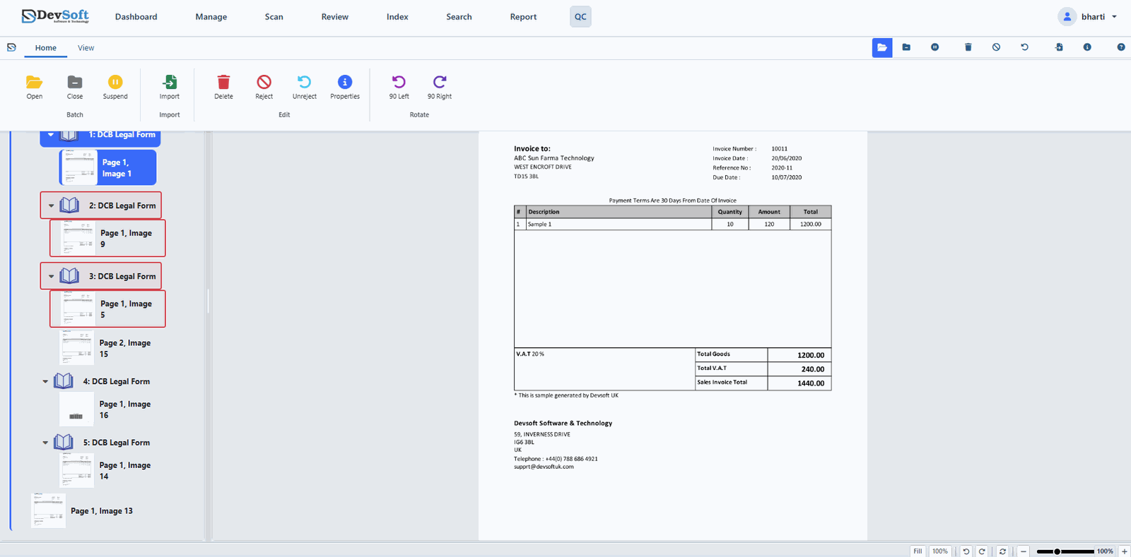 Quality control workspace in DocView Capture Web
