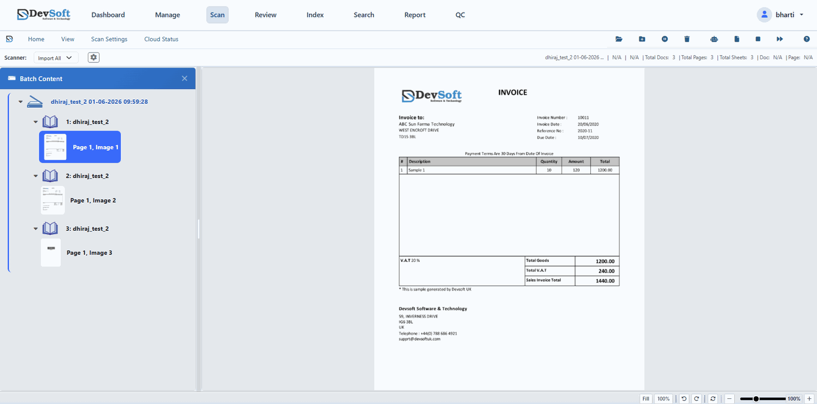 Browser-based scanning workspace in DocView Capture Web